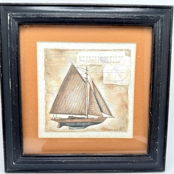 Set Of 2 Nautical Sailboat Prints In Black Wood Frames by Richard A Henson Vtg - Picture 3 of 13